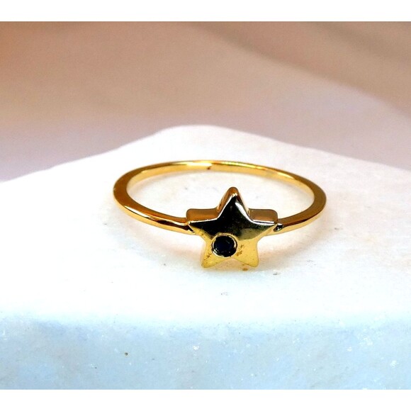 Yellow Gold Vermeil Sterling Silver Blue Sapphire Star Ring Sz 6.5 - Picture 5 of 6